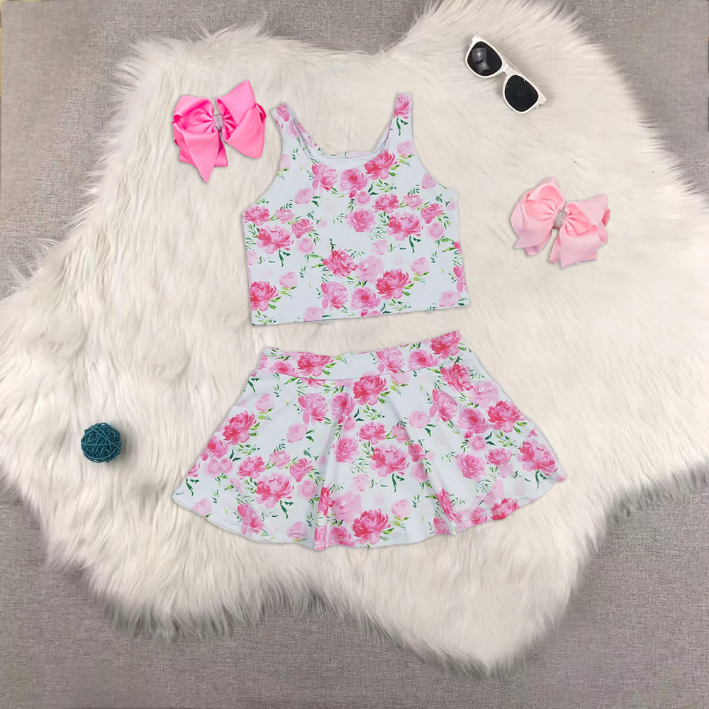 RTS NO MOQ Colorful sleeveless culottes suit Pink floral sleeveless culottes suit  Blue flower white sleeveless culottes suit