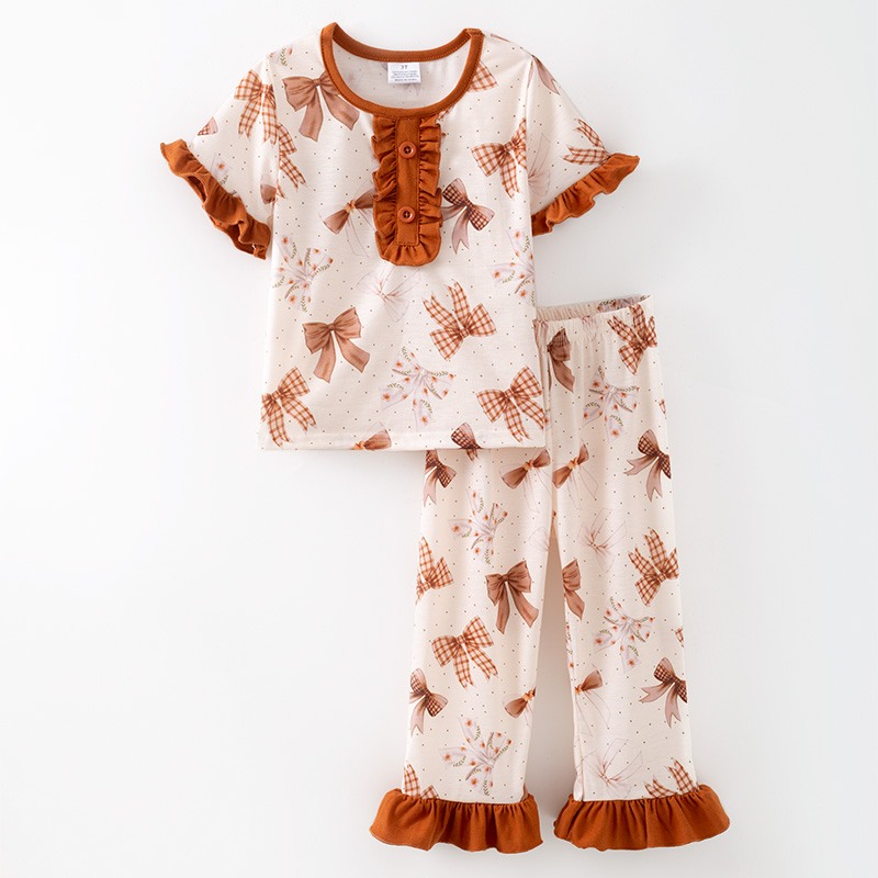 Custom moq 5 each style eta 6-7weeks baby girl clothes bow short sleeve pants sets-25.8.4
