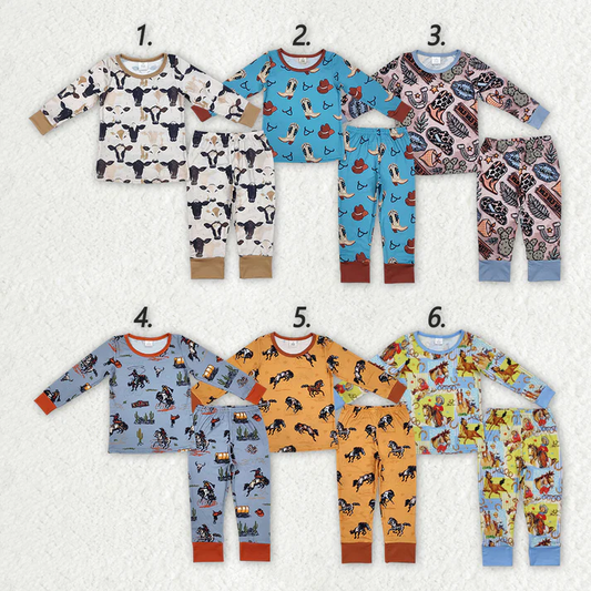 RTS NO MOQ bamboo western cowboy style boys long sleeve long pants pajamas set