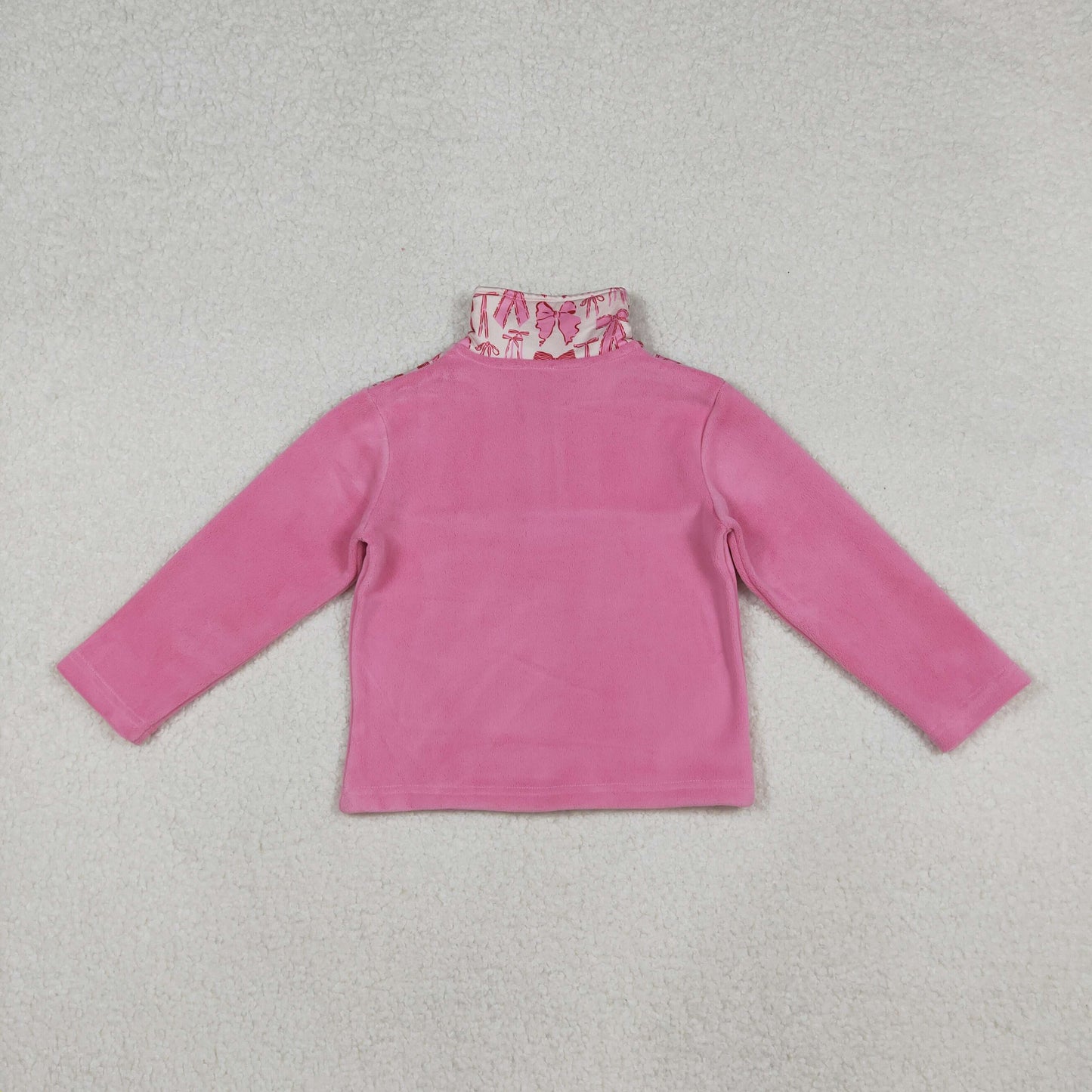 RTS NO MOQ（In Stock)fleece GT1149 Pink Bow Pattern Plush Zipper Long-Sleeved Top