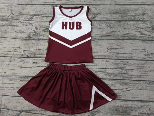 Custom moq 5 each style eta 6-7weeks baby girl clothes team brick red sleeveless skirts sets-25.8.6