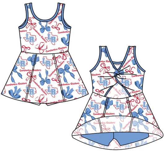 custom moq 5 mix size NB010623 Baby Girls Bow Team Sleeveless Yoga Skort Knee Length Dresses