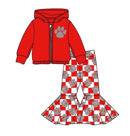 Custom moq 5 mix size milk silk summer teams baby girl clothes red hooded long sleeve pants sets-25.10.31