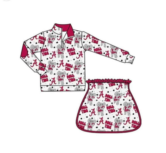 Custom moq 5 mix size milk silk summer teams baby girls clothes team bow brick red long sleeve skirts sets-25.8.22