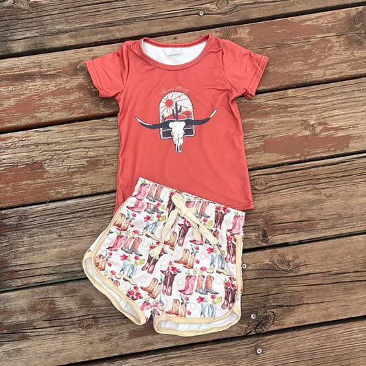 RTS NO MOQ kids clothing summer top with shorts sets girls outfits cow sets