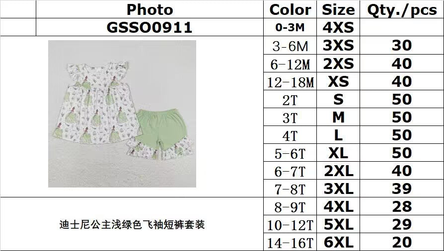 Cute Clothes  GSSO0911 Baby Girls Green Tunic Ruffle Shorts Clothes Sets