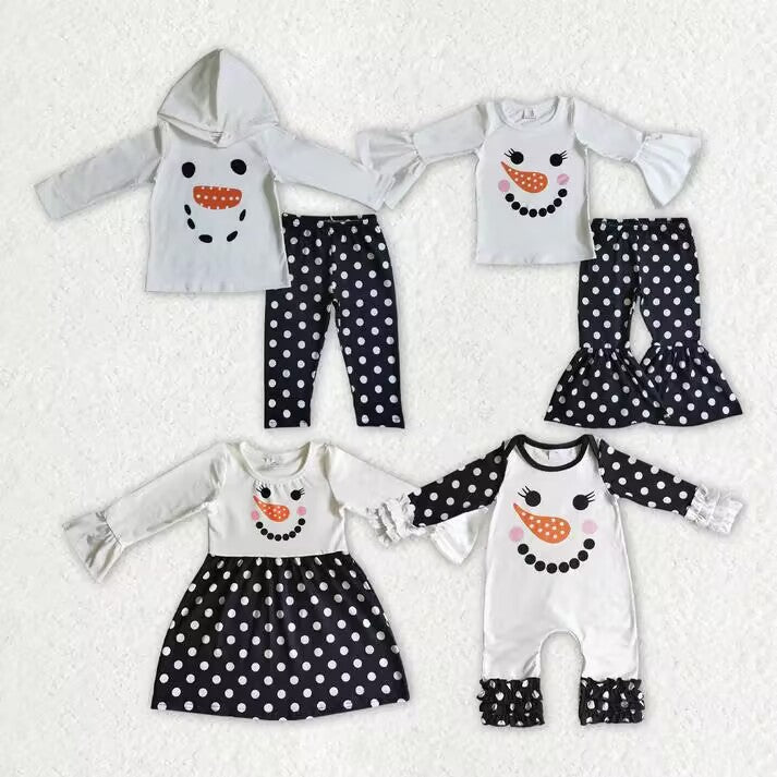 RTS NO MOQ Chili Snowman Print Long Sleeve Suit & Dress & Romper