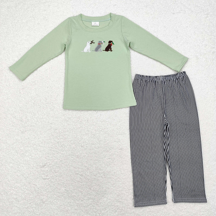 RTS Sibling baby boy clothes embroidery puppy duck long Sleeve pants sets