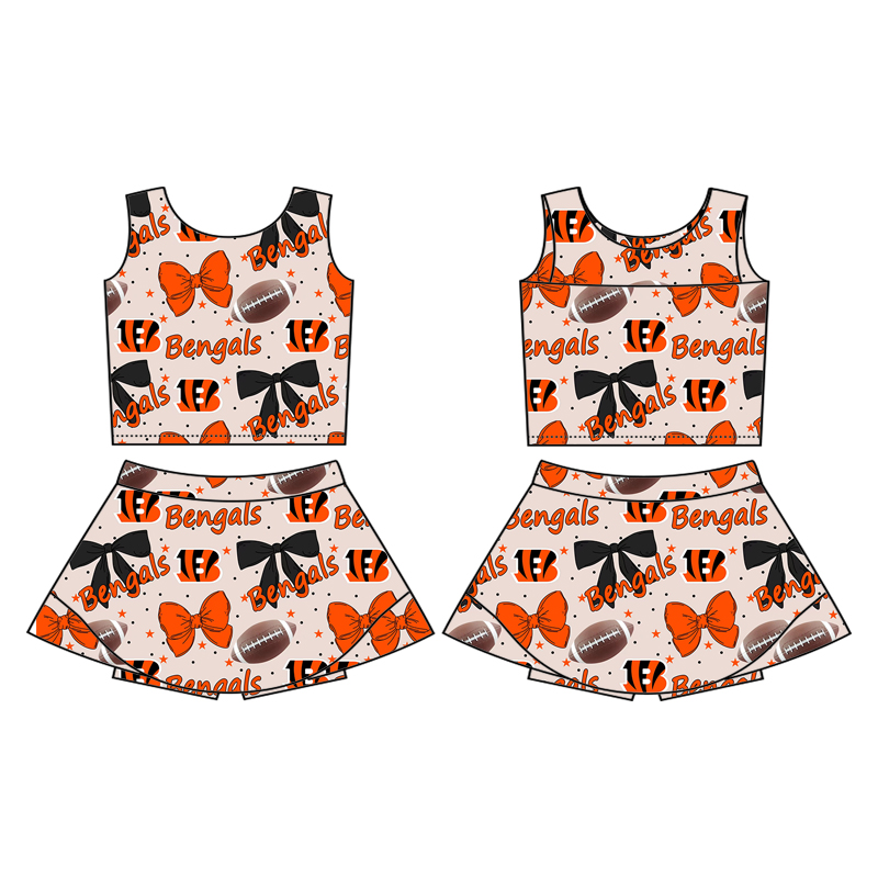 Custom moq 5 mix size milk silk summer teams baby girls clothes team bow orange sleeveless skirts sets and dress 3 and skirts-25.8.21