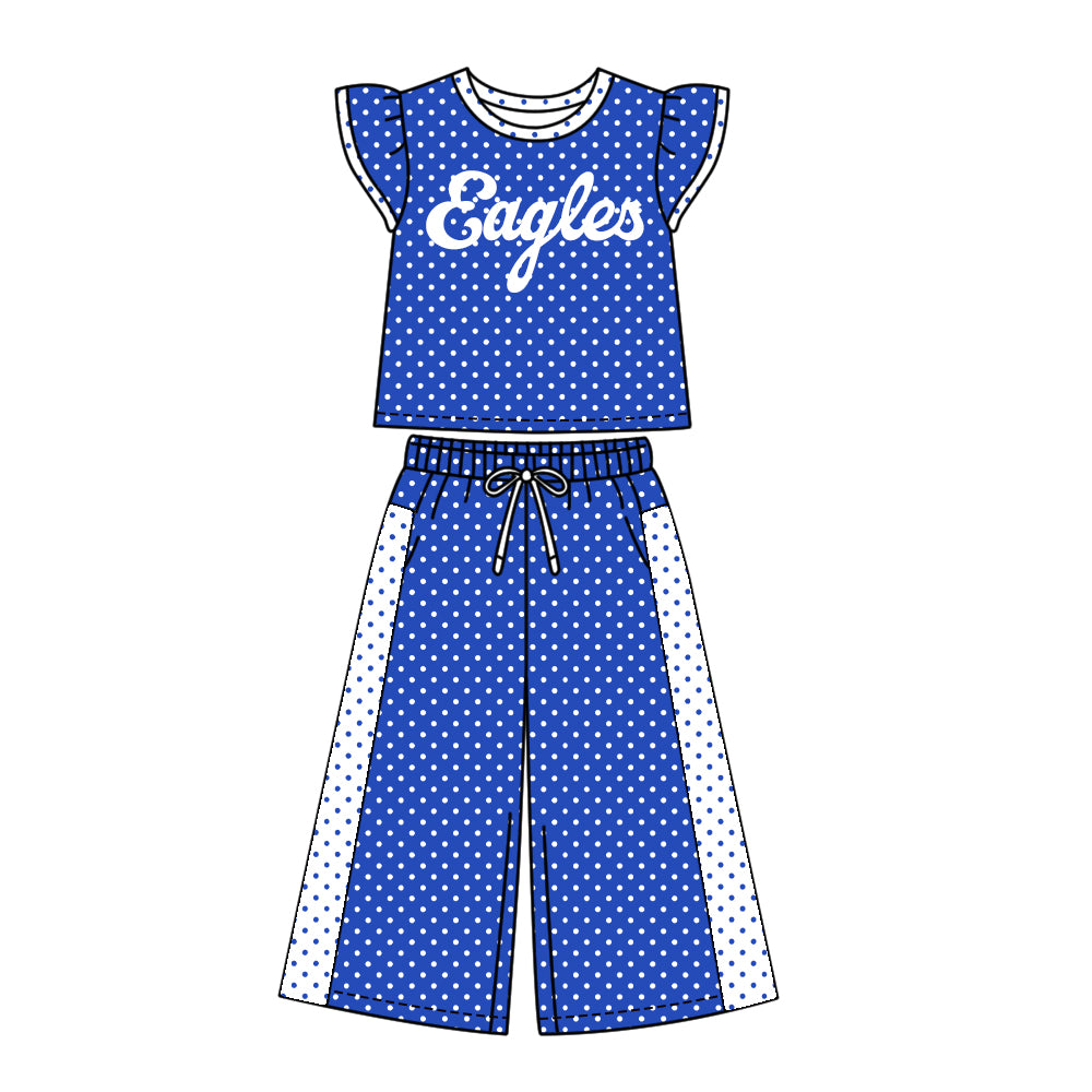 custom moq 5 mix size KLSH01  Baby Girls Letter Print Polka Dot Ruffle Sleeve Top Leg Pant Outfit