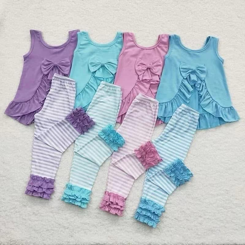 RTS NO MOQ baby girl clothes bow short sleeve pants sets