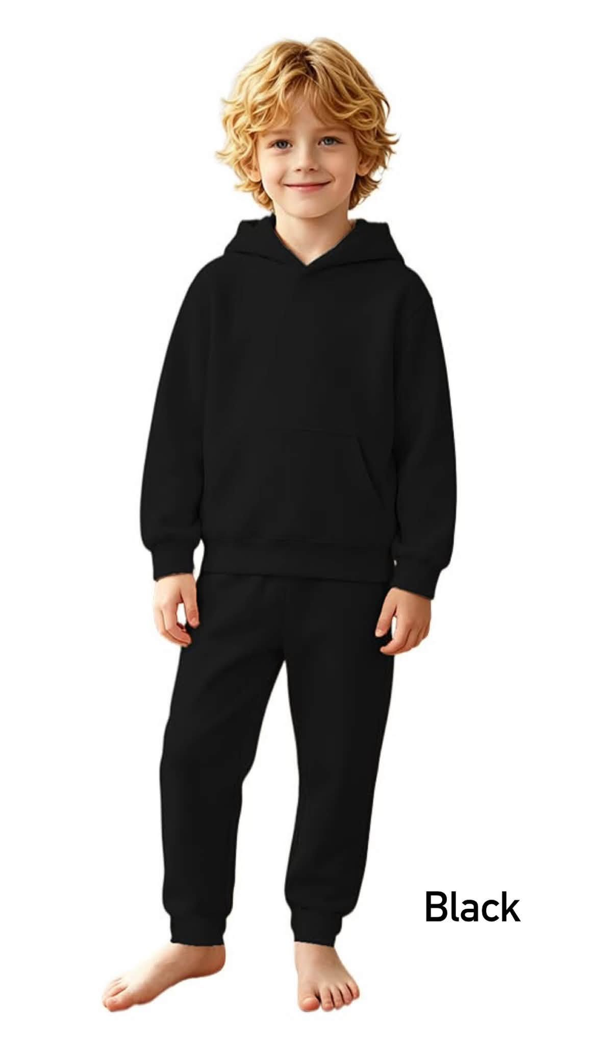 custom moq 5 mix size cotton fabirx BHS01 Toddler Kids Solid Color Pullover Hoodie With Front Pocket Elastic Cuff Jogger Pant Casual Clothing Set