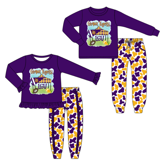 Custom moq 5 mix size milk silk summer teams baby girl clothes purple long sleeve pants sets 2-25.8.6