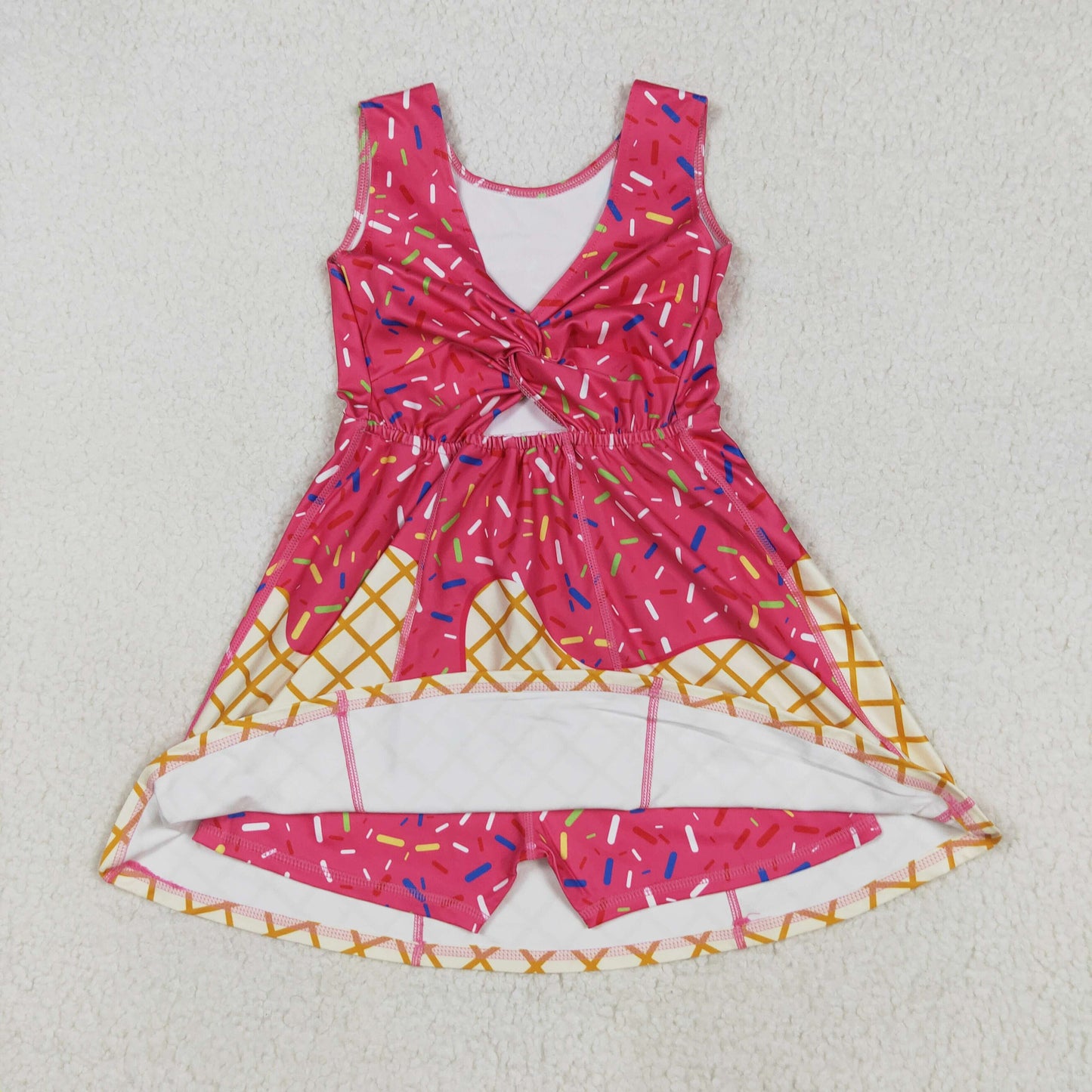 RTS NO MOQ（In Stock) GSD2747 Waffle ice cream rose red yoga sleeveless dress