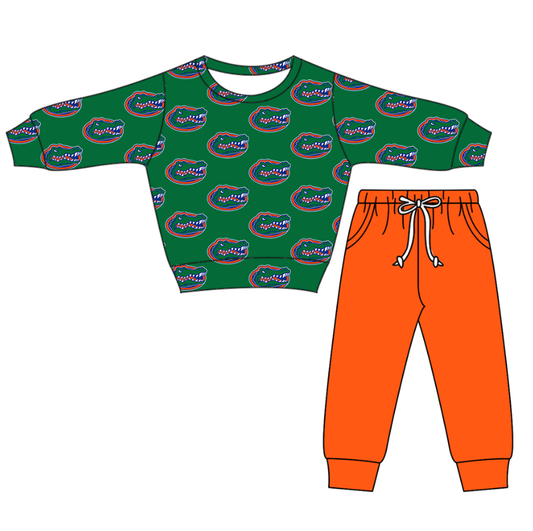 Custom moq 5 mix size milk silk summer teams baby boy clothes green and orange long sleeve pants sets-25.11.22