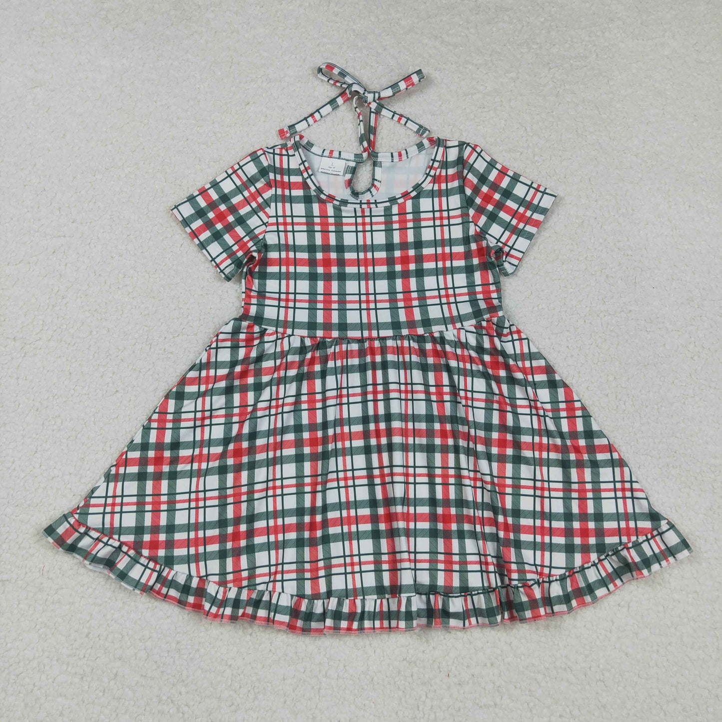 RTS NO MOQ（In Stock) GSD2613 Christmas Red and Green Plaid Short-Sleeved Dress