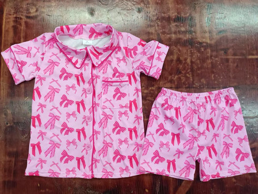 Custom moq 3 eta 6-7weeks baby girls clothes bow pink short Sleeve shorts sets