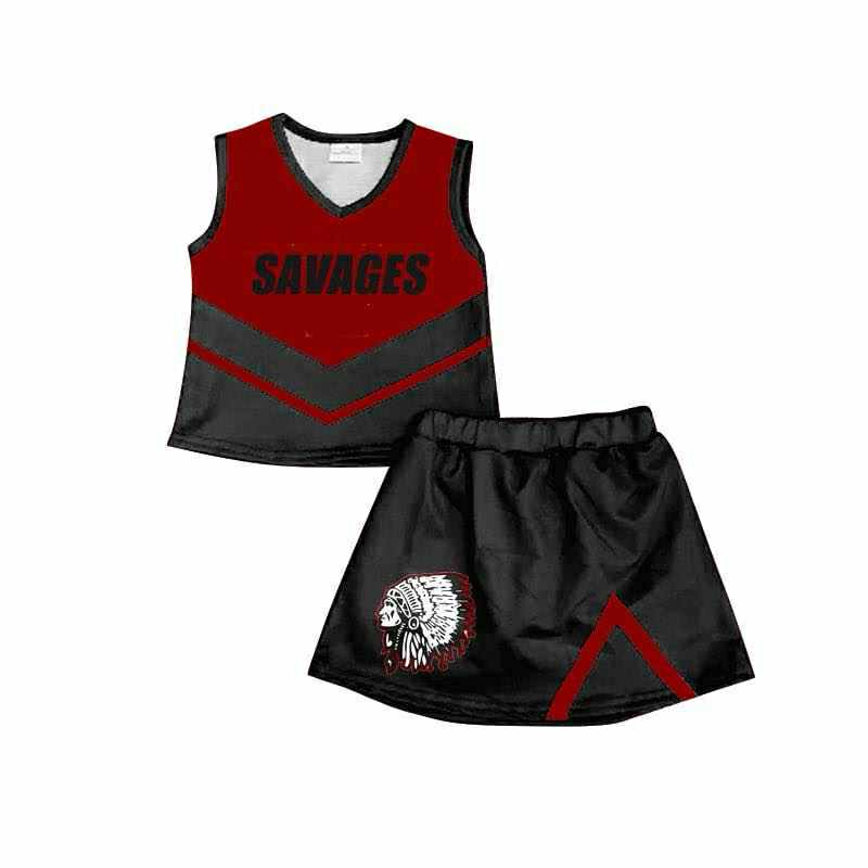 Custom moq 5 mix size milk silk eta 6-8weeks summer teams brick red baby girls clothes team sleeveless skirts shorts sets cheer sets