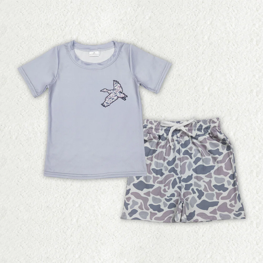 RTS NO MOQ（In Stock) Army Green Camouflage Fan Baseball Short-Sleeved Top Shorts sets set-BSSO1787