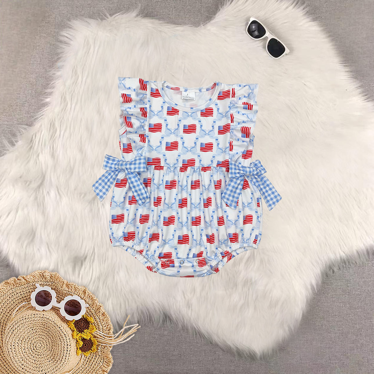 RTS baby girls clothes 4th of july short Sleeve dress romper