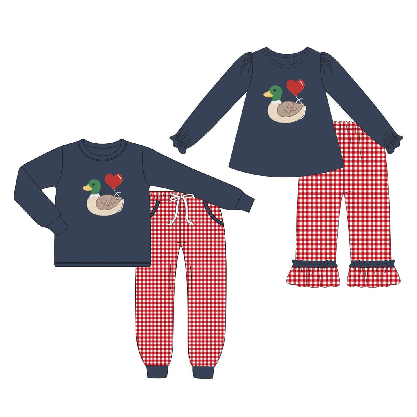 Custom moq 5 each style eta 6-7weeks baby boy clothes duck love long sleeve pants set 2 -25.9.8