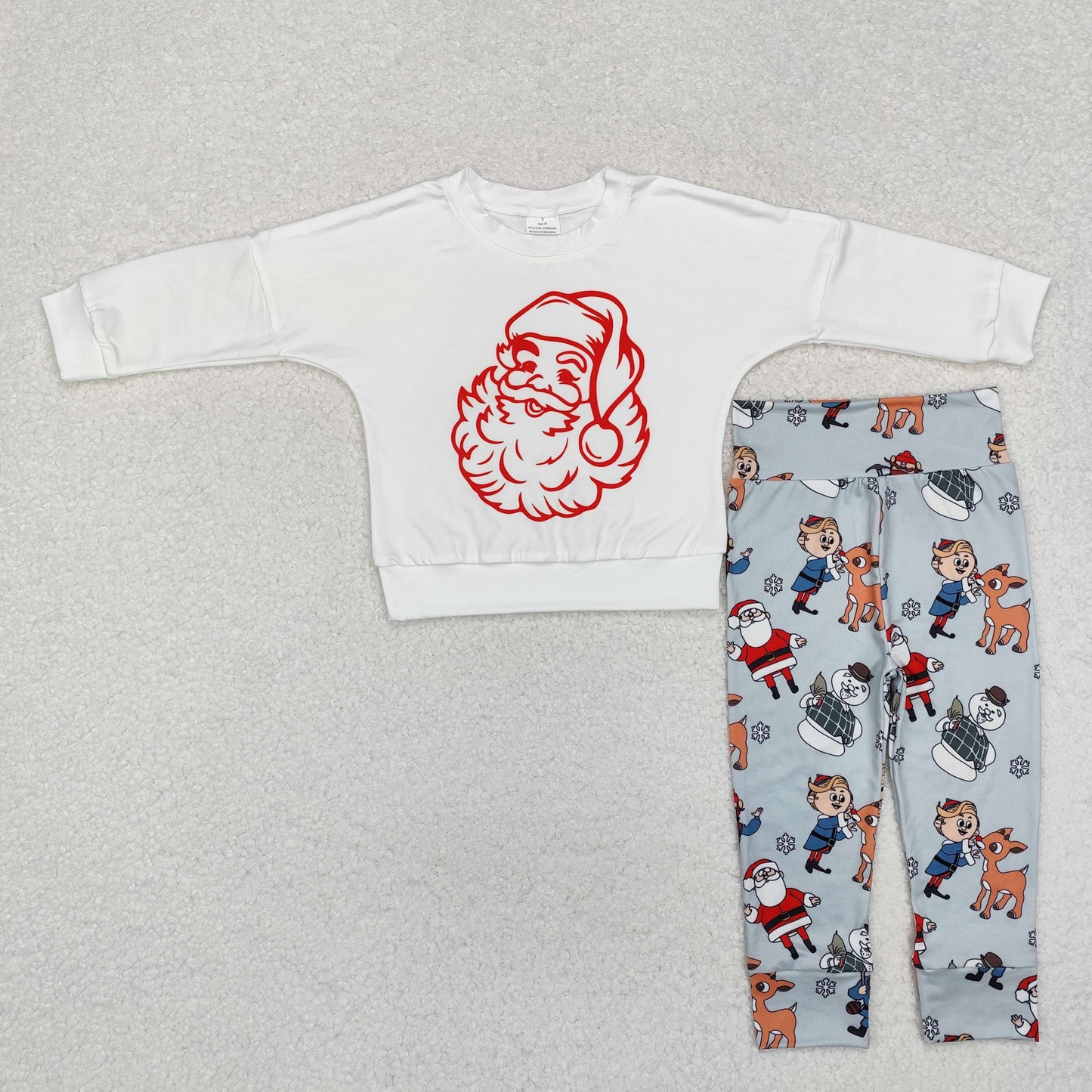 RTS NO MOQ ETA 5/7days Arrived BLP1003 Santa Claus white long-sleeved snowman elf trousers set