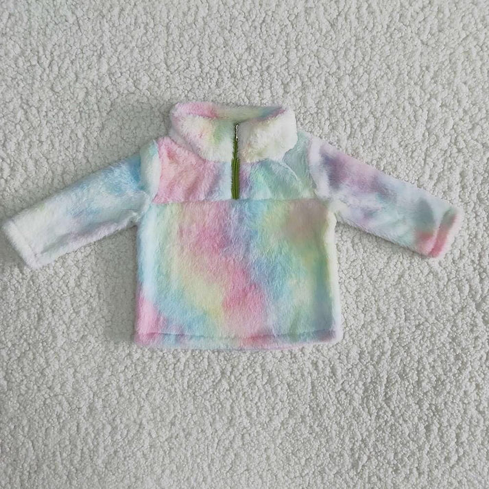 RTS NO MOQ Baby Girls Plush Zipper Pullover Long Sleeve Jacket