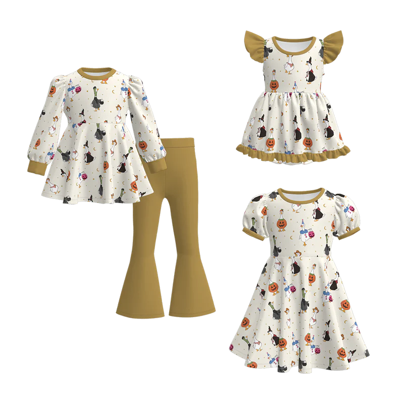 Custom moq 5 each style eta 6-7weeks baby girl short sleeve pants sets and dress 1 and dress 2