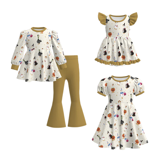 Custom moq 5 each style eta 6-7weeks baby girl short sleeve pants sets and dress 1 and dress 2