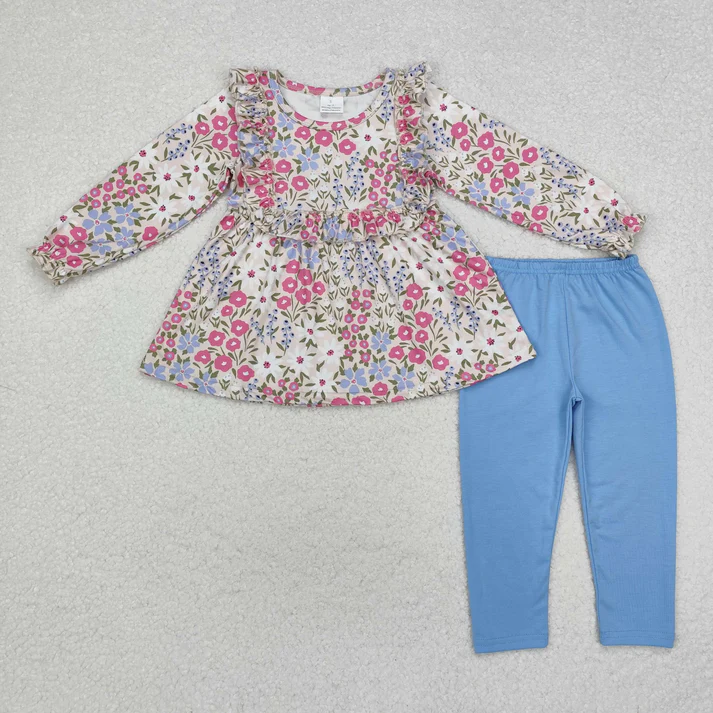 RTS NO MOQ Sibling baby girl clothes floral long sleeve pants Sets