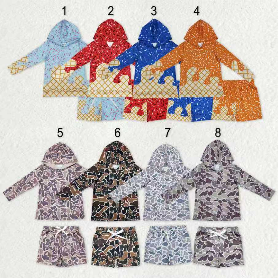 RTS NO MOQ Sibling baby girls clothes ice cream camouflage hooded long sleeve shorts sets