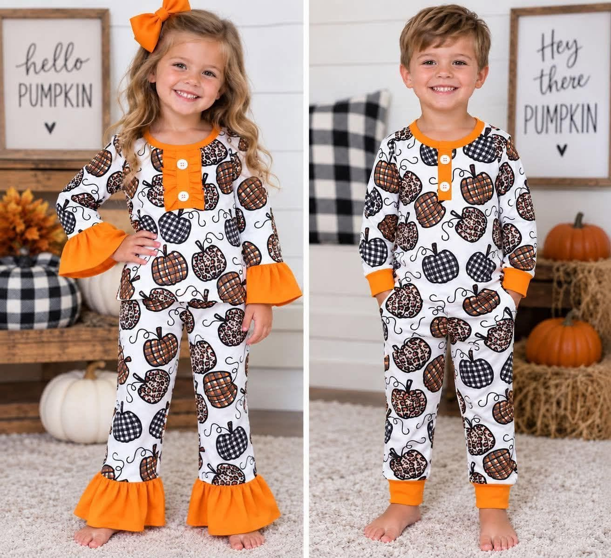 RTS Sibling baby girls clothes halloween long Sleeve pants sets