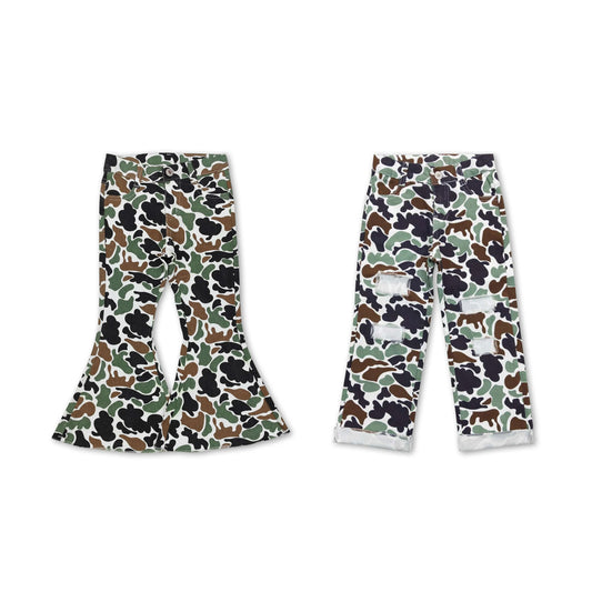 RTS NO MOQ P0582 P0413 Army Green Camouflage Jeans: Flared & Ripped