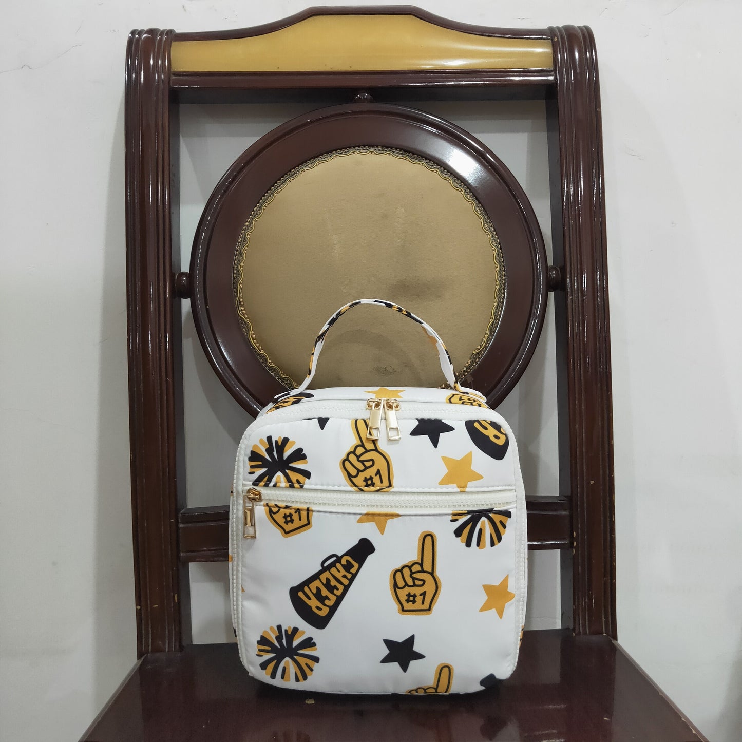 RTS NO MOQ（In Stock) BA0362 Cheer black and gold fireworks star lunchbox bag with white