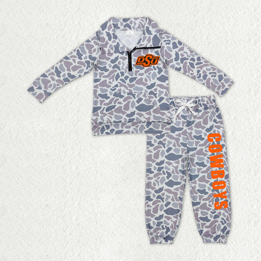 Custom moq 5 mix size milk silk summer teams baby boys clothes camouflage long sleeve pants sets-25.10.27