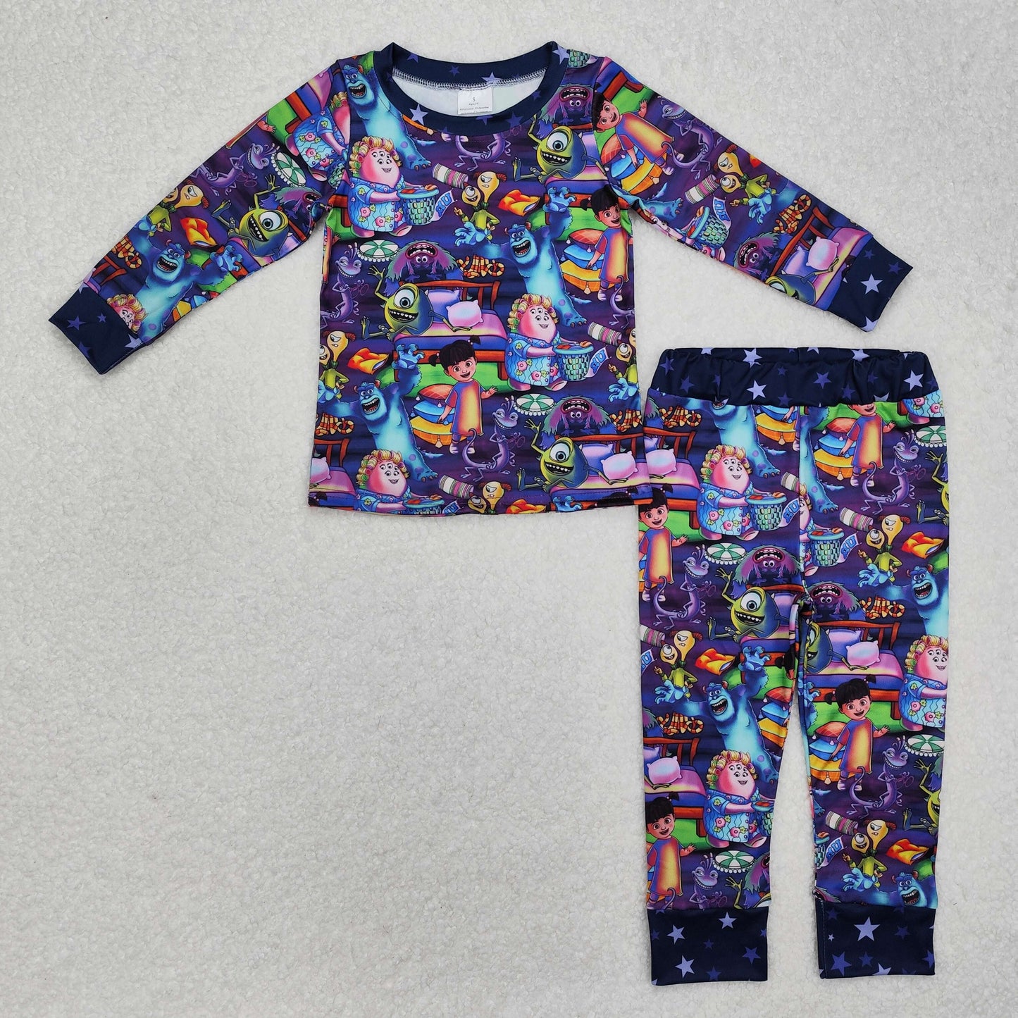 RTS NO MOQ（In Stock) GLP2268 Monsters University purple long-sleeved long pants pajama set