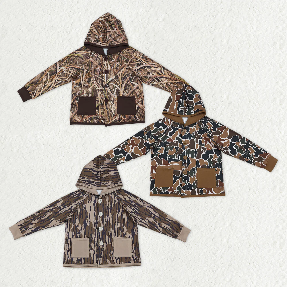 RTS NO MOQ Sibling Baby boy clothes camouflage hooded long-sleeved and tops