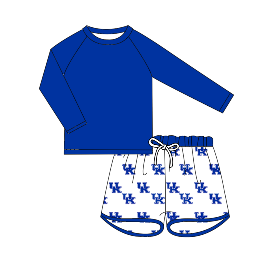 Custom moq 5 mix size milk silk baby boy clothes summer team blue long sleeve shorts sets and swimsuit