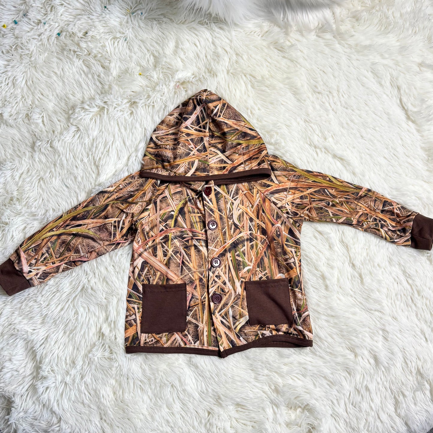 RTS NO MOQ（In Stock) Pocket Hunting Dead Leaf Grass Hooded Jacket Long-Sleeve Top