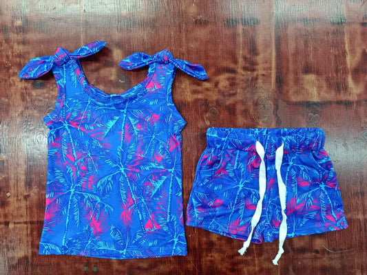 Custom moq 3 eta 6-7weeks baby girls clothes blue suspender shorts sets