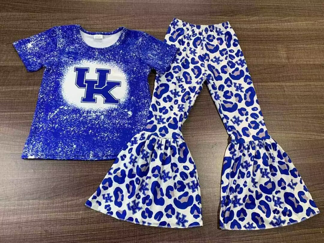 custom moq 3 eta 5-6 weeks team UK baby girls clothes blue  short sleeve pants sets