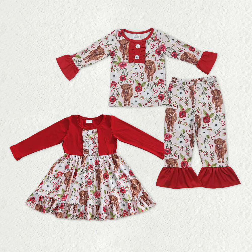 RTS NO MOQ Sibling Baby girl clothes floral long-sleeved trousers suit and dress