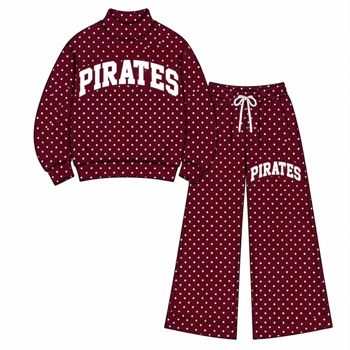 custom moq 5 mix size AAMY0113 High Neck Baby Kids Polka Dot Long Sleeve Top and Flare Pants Casual Team Set