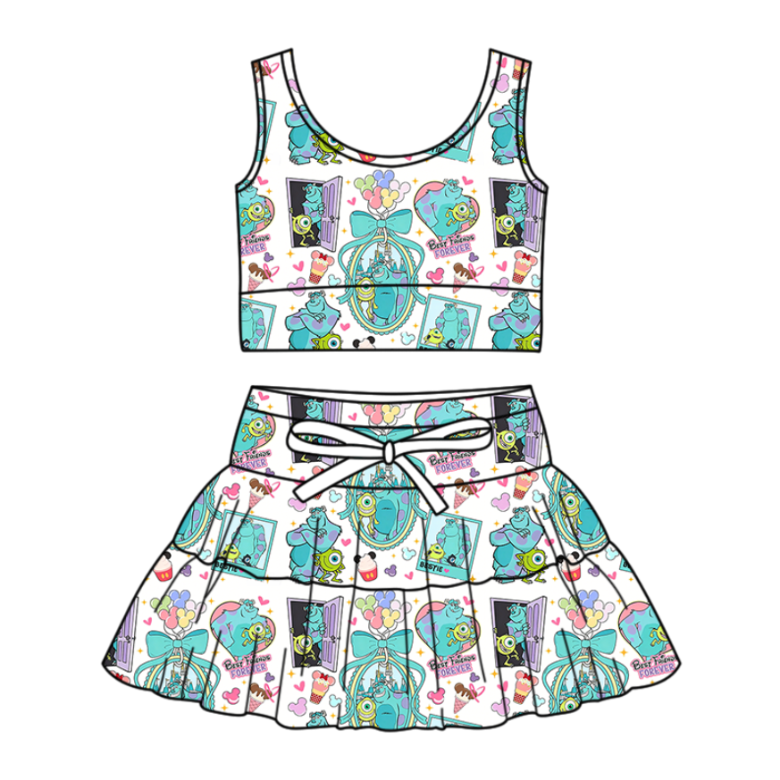 Custom moq 5 mix size milk silk Summer Girl Set with Short Sleeves tank top and shorts