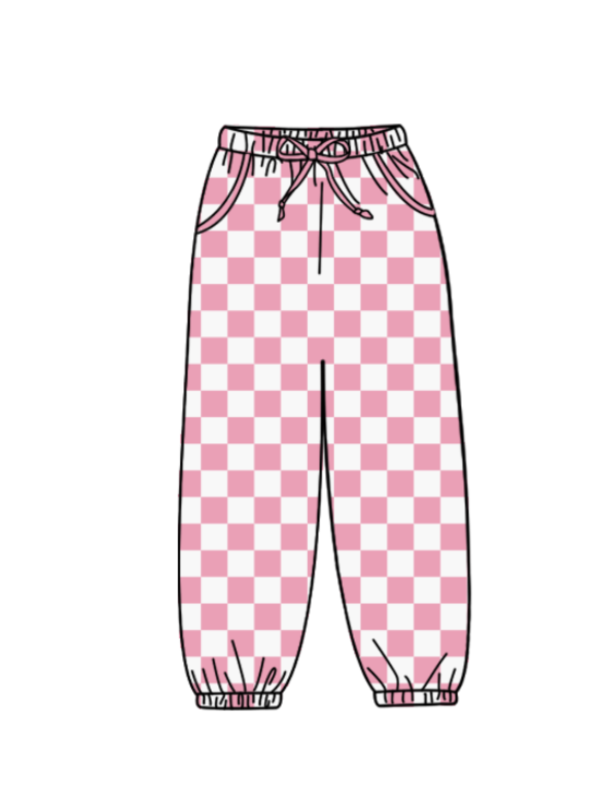 Custom moq 5 mix size milk silk summer teams adult clothes plaid long pants-25.9.5