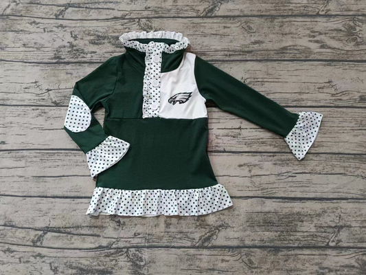 Custom moq 5 mix size milk silk baby girls clothes team green long sleeve top-25.8.2