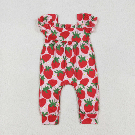 RTS NO MOQ ETA 5/7days arrived SR2597 Strawberry flower pink lantern sleeve short-sleeved jumpsuit