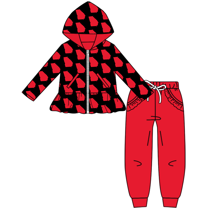 Custom moq 5 mix size milk silk summer teams baby girls clothes dark red hooded long sleeve pants sets and yoga sets and dress and hooded top-25.9.1