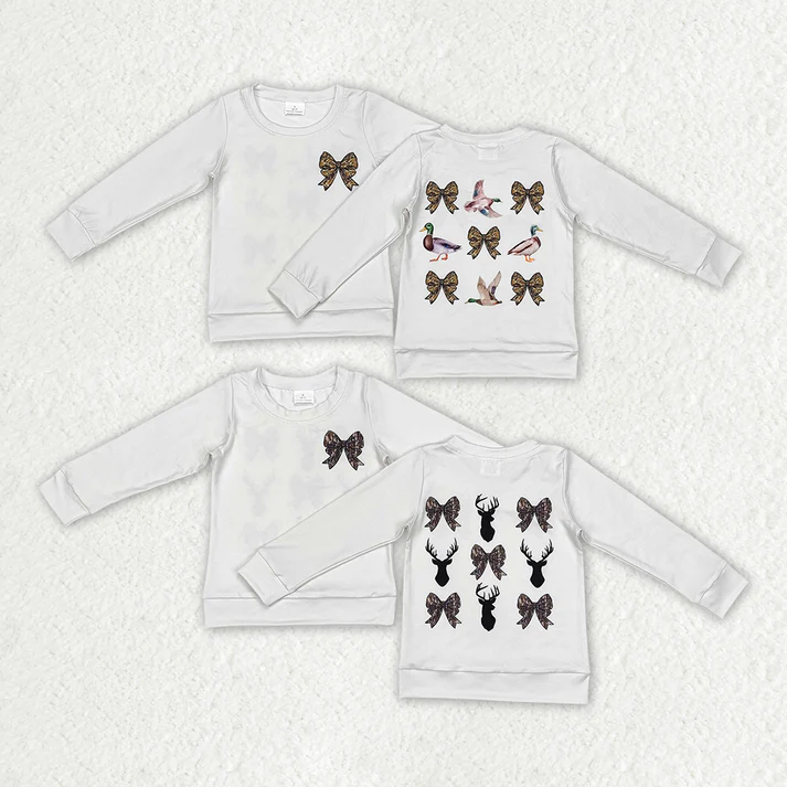 RTS NO MOQ  Baby Girls Bows Ducks Deer Hunting Season Tee Shirts Tops