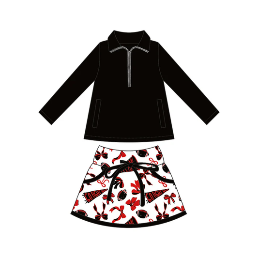 Custom moq 5 each style eta 6-7weeks baby girl clothes team black long sleeve skirt sets-25.8.4